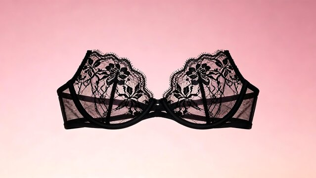 Black lace bra with floral design