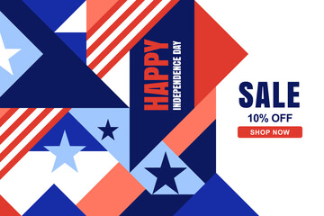 Fototapeta premium Vector geometric background with abstract USA flag. Independence Day 4th of July banner or poster design template