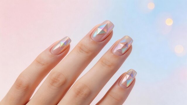 Hand with geometric nail art