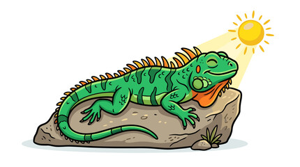 Fototapeta premium Green iguana relaxing on a rock under the sun