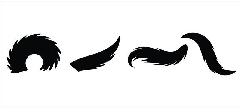 Dog tail icon hand drawn illustration on white background, silhouette vector tail set.