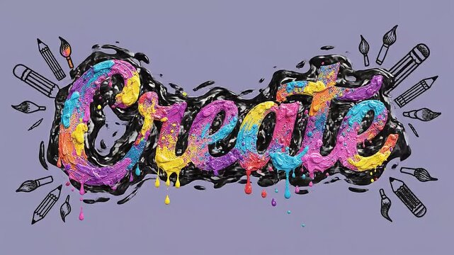 A vibrant video showcasing the word 'Create' in a colorful and artistic way
