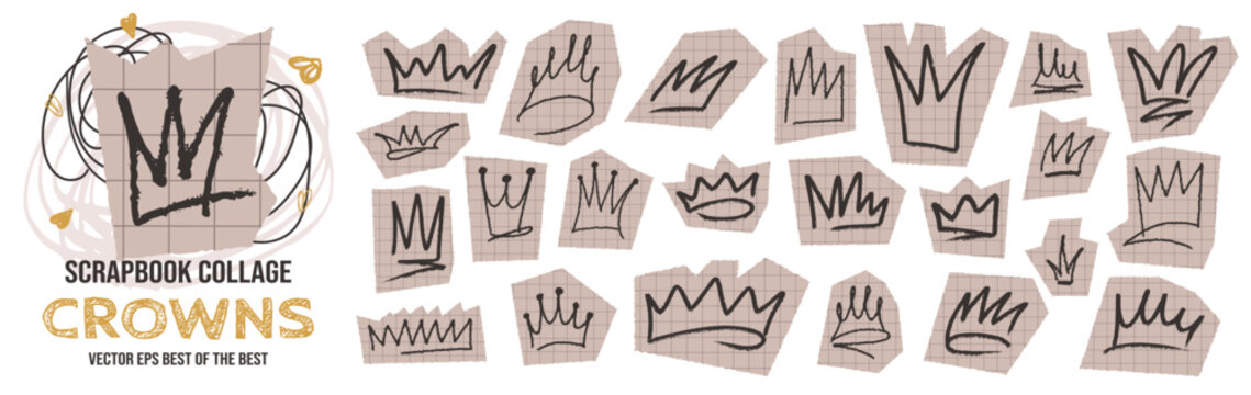 Scrapbook cut paper for eye lightning drawn and crown kid crayon.