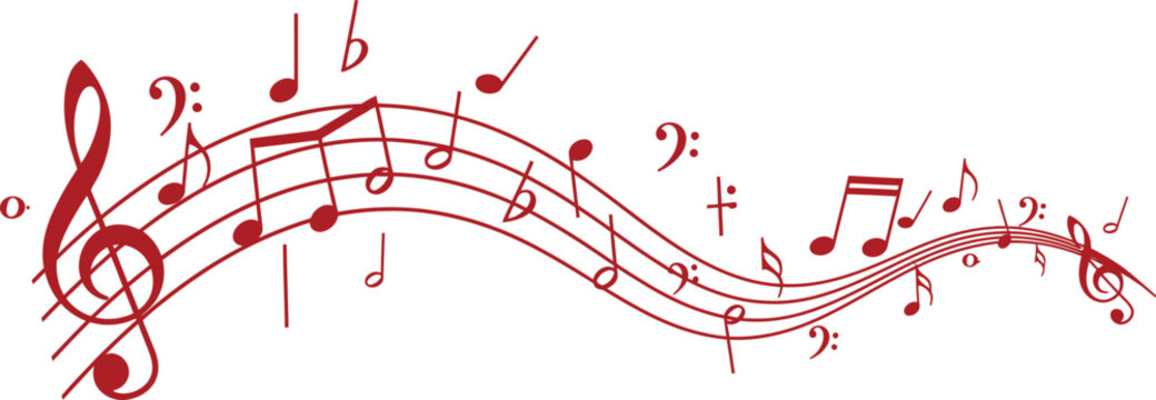 A beautiful musical composition with red notes on a white background