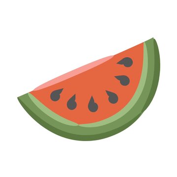 Animated watermelon slice cartoon illustration with seeds bright colors showing fresh juicy summer tropical fruit in flat design style