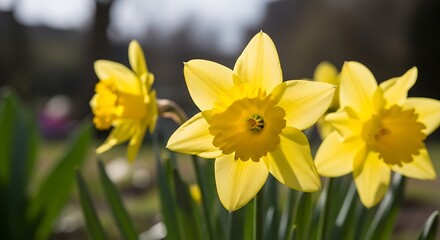 Obraz premium Yellow daffodils in garden