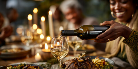 Obraz premium Refined wine pouring experience. Sophisticated setting with attentive beverage presentation