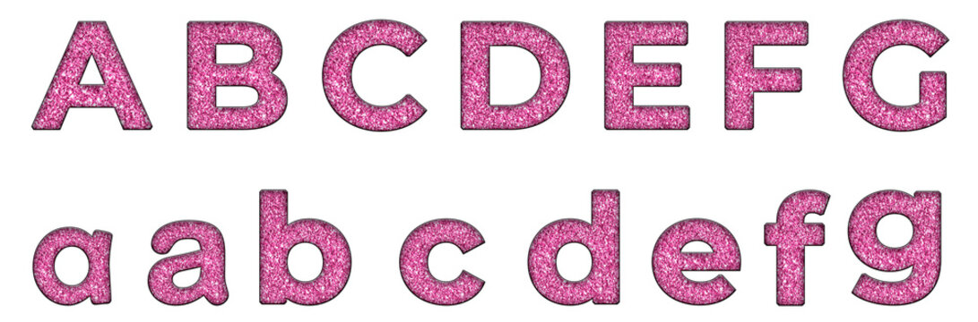 Pink glitter Aesthetic a, b, c, d, e, f, g word design Alphabet letter text typography font .png