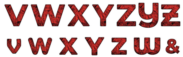 Obraz premium Red Metal texture V, W, X, Y, Z word design Alphabet letter text typography font .png