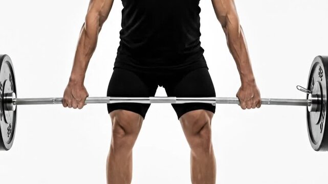 Pure power and iron determination! A strong muscular athlete performing a heavy barbell deadlift, focusing on perfect technique and raw strength. Fitness studio footage.