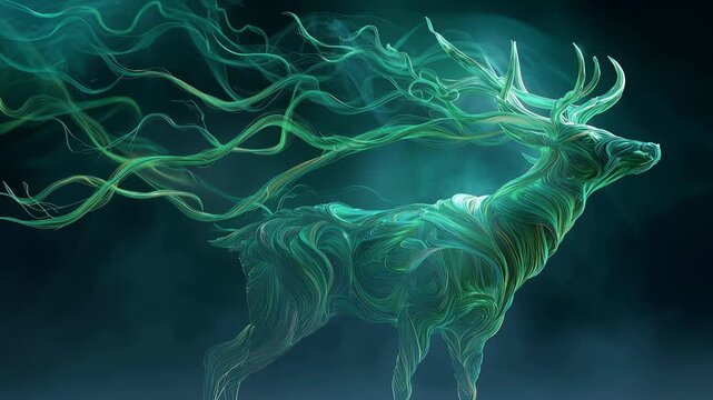 Ethereal Green Deer Silhouette Emanating Mystical Energy Against A Dark Smoky Background