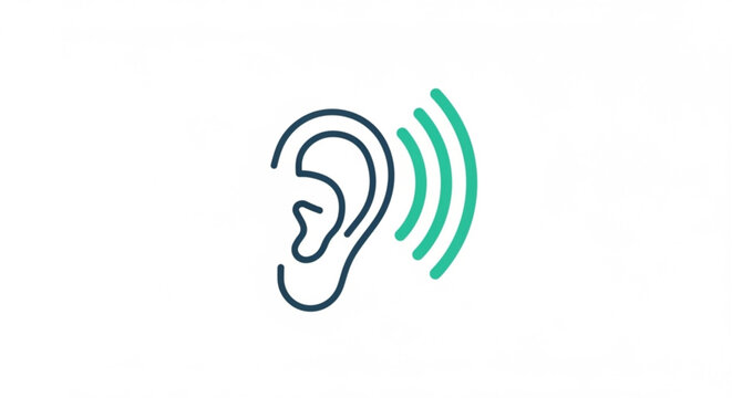 Human ear with sound waves hearing and listening concept audio signal icon communication symbol