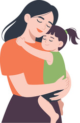 Obraz premium Loving mother hugging her young daughter with eyes closed showing affection and family bond vector illustration set.