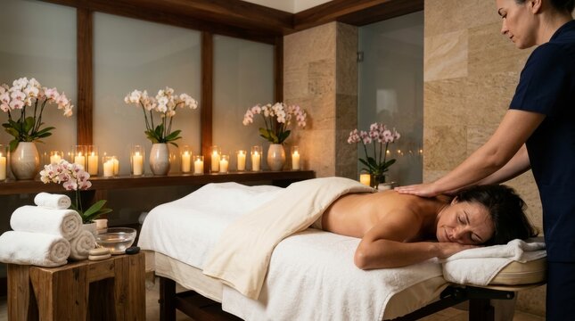 Professional Therapist Massaging Woman's Back in Tranquil Spa Setting