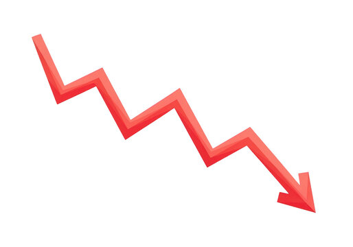 A red arrow pointing downward in a zigzag pattern isolated on transparent background
