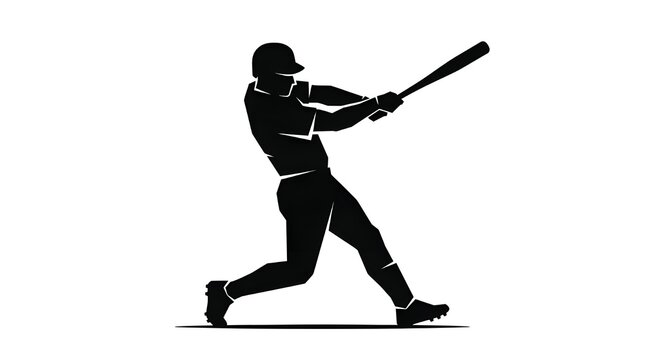 Baseball Player Batting Silhouette  Hitter Swinging Bat Sports Action Illustration