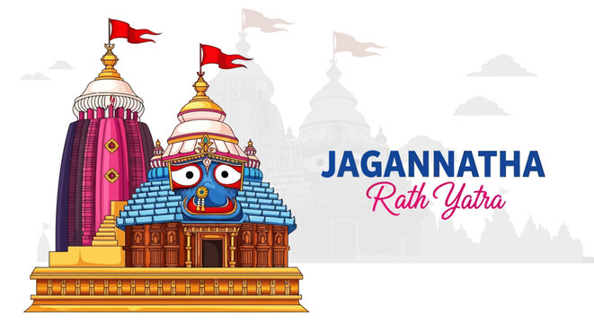 Colorful illustration of jagannath temple during the rath yatra festival in puri odisha india