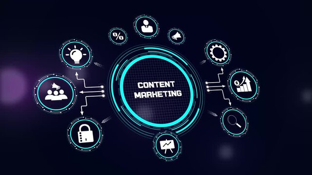 Strategic content marketing hud animation for brand storytelling, audience engagement, and professional digital growth