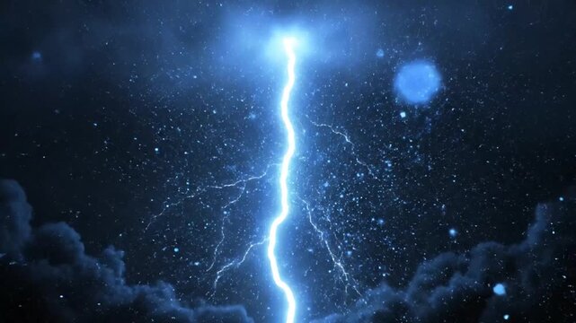 Electric blue lightning bolt in space.