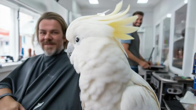 Cockatoo joins barber experience with unexpected flair indoors
