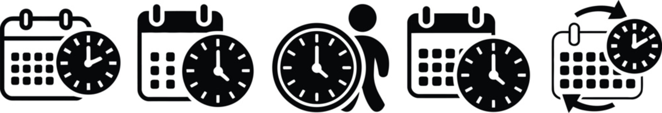 Shift Schedule Silhouette Icon, solid vector illustration with timetable planning symbols