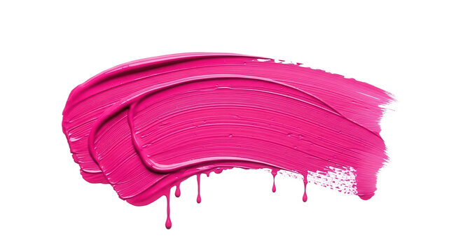 Vibrant Pink Paint Brushstroke with Artistic Liquid Drips Texture Isolated on Transparent Background