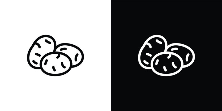 Black and white line potatoes on white and black background line black and white vegetable food