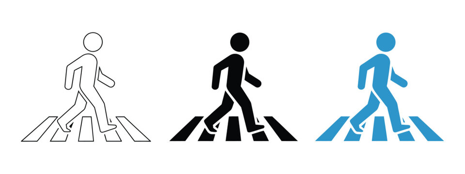 Crosswalk sign, pedestrian crossing the road icon, person walking cross the road, zebra  illustration, man walk symbol, human safety sidewalk