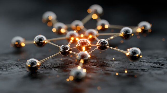 Colorful molecular structure with multiple spheres representing quantum concepts in a commerce grid framework