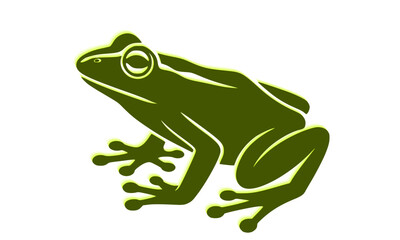Fototapeta premium Green tree frog sitting in a side view pose, a detailed wildlife silhouette illustration perfect for nature, amphibian, and animal-themed designs, prints, and educational content