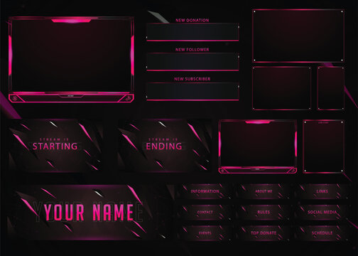 Futuristic dark stream overlay pack for Twitch YouTube gaming layout UI template