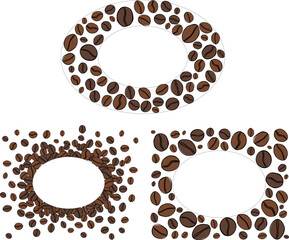 Obraz premium Coffee beans decoration element. Frame template set Oval Cafe hand drawn illustration. Vector graphic line ink art. for package, holiday design, fabric and textile.
