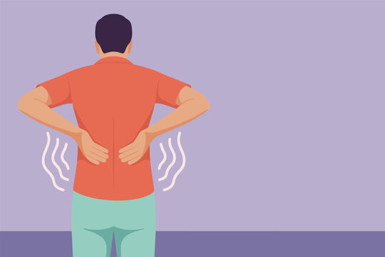 Man suffering from lower back pain, medical pain concept with copy space