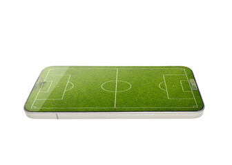 Fototapeta premium Flat design. Soccer field from above as a 3D smartphone - texture background - 3D-Illustration