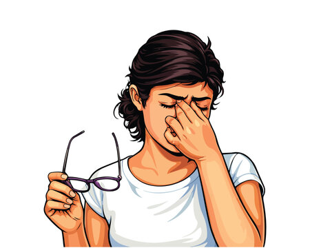 Young woman feeling eye strain vector illustration