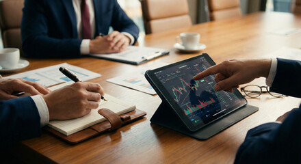 Fototapeta premium Financial Planning Meeting with Notes and Charts
