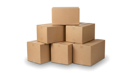 Fototapeta premium Cardboard boxes in stack: Six simple cardboard boxes arranged in a neat stack, poised ready for packaging and delivery.