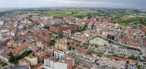 Obraz premium A panoramic aerial view beside the old town of the city Burgos in Spain on a sunny summer afternoon. 