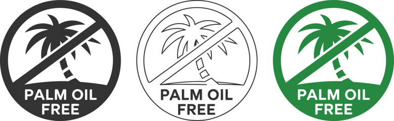 Obraz premium Palm Oil Free Icon, solid style vector illustration showing no palm oil symbol, trans fat free prohibition badge, healthy food label, forbidden emblem, and nutrition safety concept design.