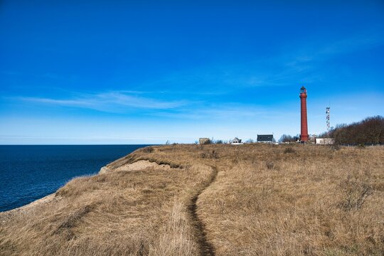 Red Pakri Lighthouse and Coastal Trail on the Pakri Peninsula in Estonia
