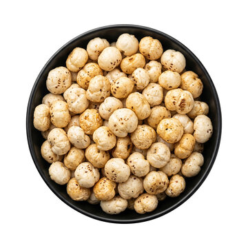 Roasted Makhana (Fox Nuts) in a Black Bowl