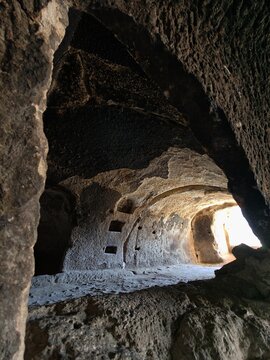 Vardzia is a cave town and monastery complex dating back to the 12th&ndash;13th centuries in southern Georgia's Samtskhe-Javakheti region. Inside the cave complex.