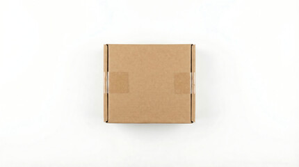Minimalist Cardboard Box: A perfectly sealed, square cardboard box stands centered, ready for shipping or holding. Embodying simplicity and functional design.