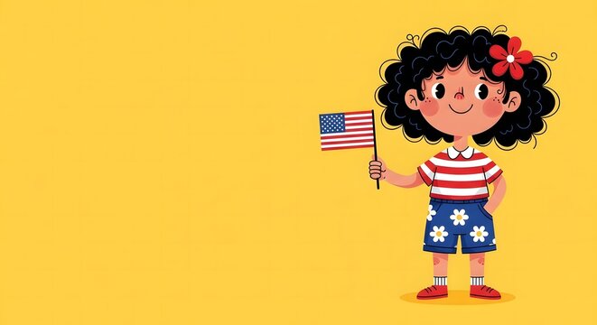Happy independence day usa celebration with smiling little girl holding american flag