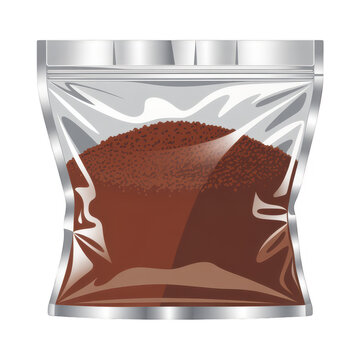 Clear plastic bag with brown granular brown granular packaging product isolated on a transparent background