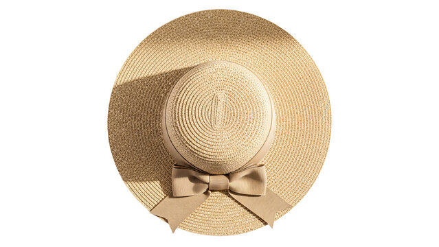 Close-up of beige sunhat with bow isolated on Transparent Background