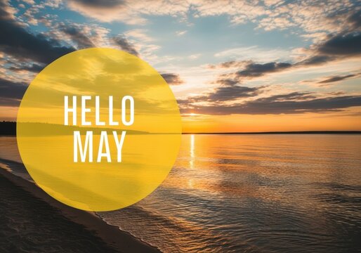 Hello may beautiful sunset over calm ocean water with cloudy sky