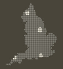 Obraz premium England Dotted Map in Earthy Brown and Gold Luxury Gradient Vector with Glowing Spots