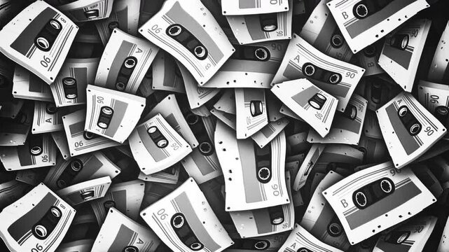 Seamless Vintage Cassette Tapes Animation Background, Endless, Loop

