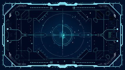 Obraz premium Futuristic interface with a central targeting reticle and glowing blue lines
